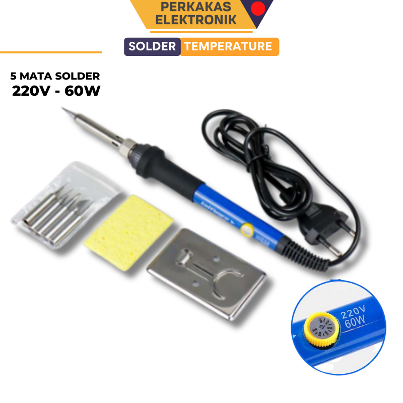 Paket Solder Listrik Iron Automatic 60 Watt Set Lengkap dengan 5 pcs Mata Solder Kecil Temperatur dapat diatur