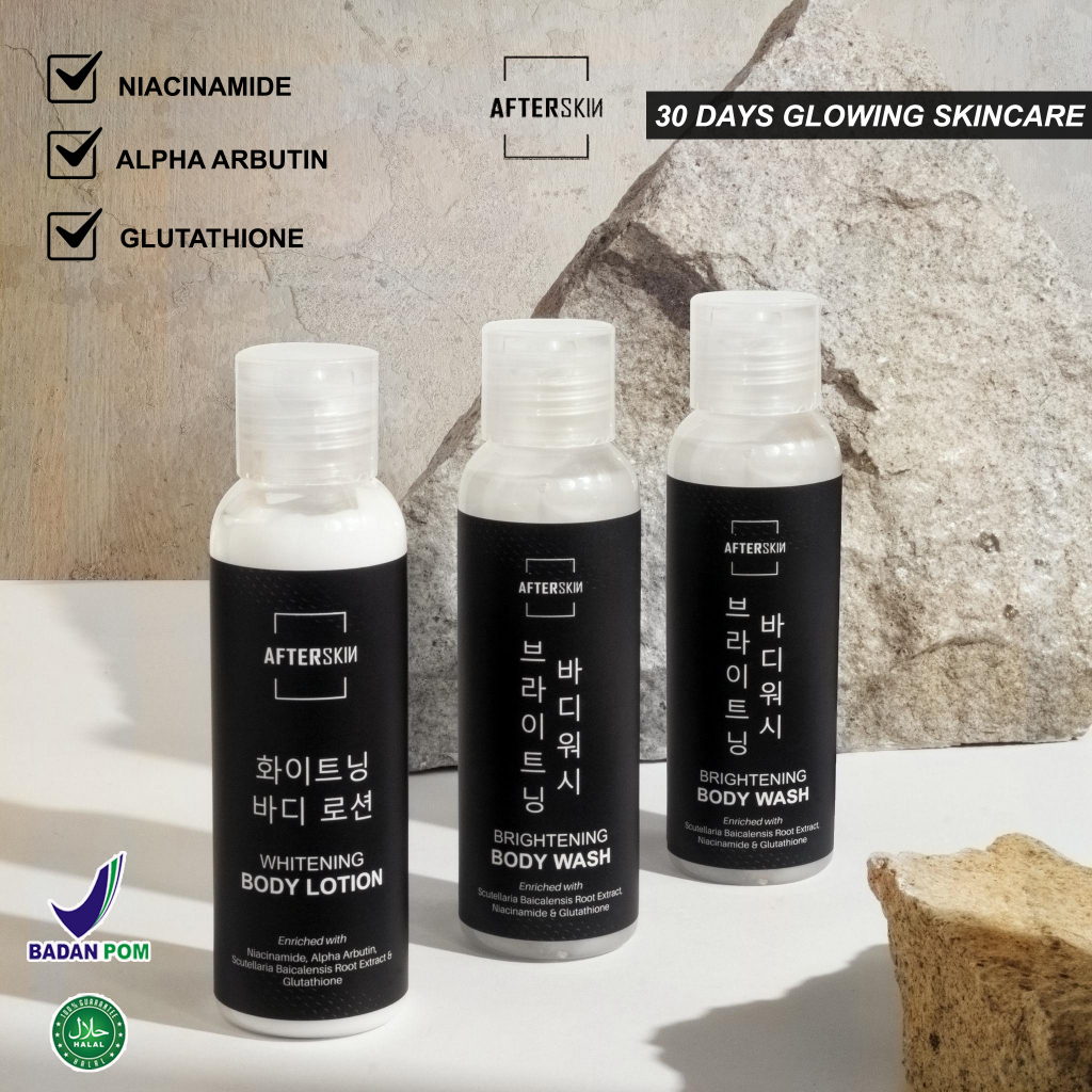 [PAKET BADAN PRIA] AFTERSKIN WHITENING BODY LOTION + BODY WASH ALA KOREA BPOM HALAL / SKINCARE PEMUTIH DAN PENCERAH NIACINAMIDE ALPHA ARBUTIN GLUTATHIONE COLLAGEN