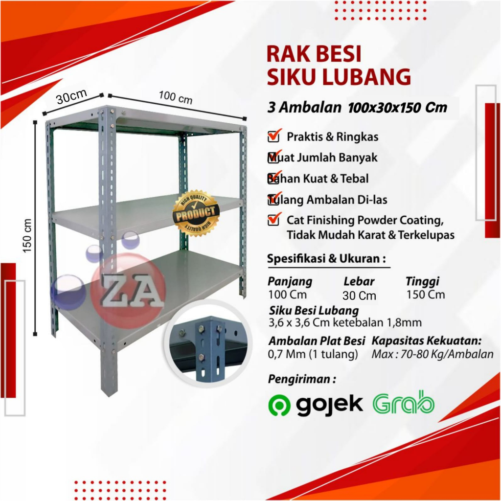Rak Besi Siku Sepatu Aquarium 3 Ambalan Susun Serbaguna 100 x 30 x 150cm