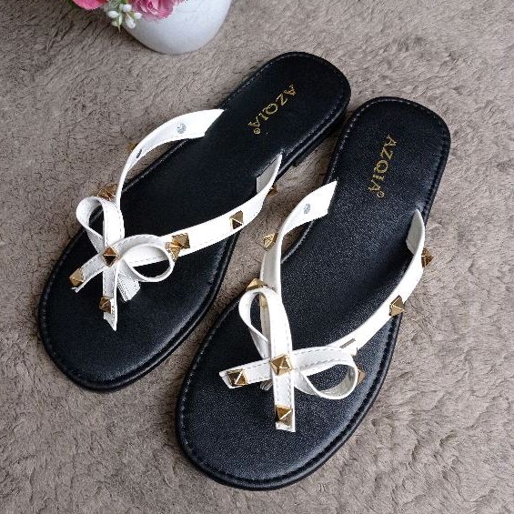 sandal flat teplek wanita piramide pita dasi