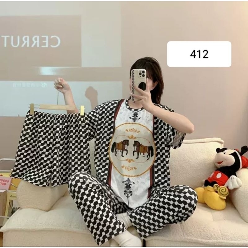 Piyama 3 in 1 dewasa import | baju tidur import lengan pendek | baju tidur 3 in 1