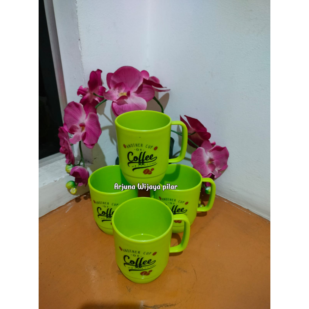 Cangkir Plastik Kopi Vanesia 350ml SUNRISE / Gelas Plastik Gagang 4 pcs termurah