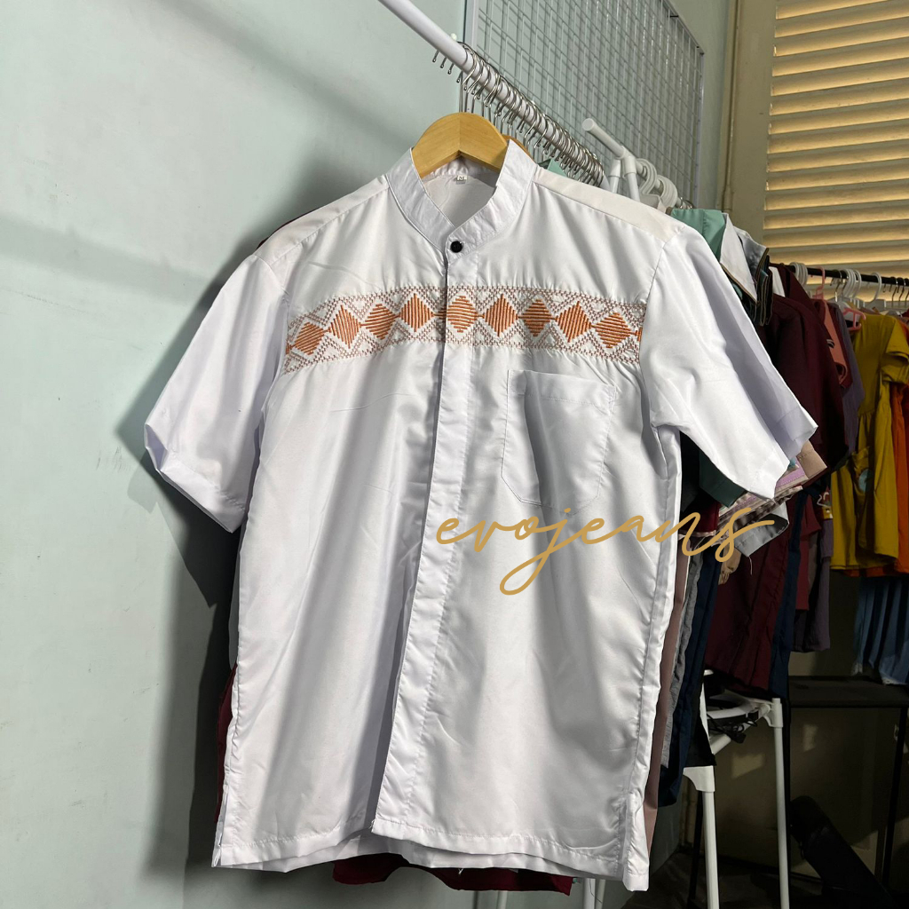 Baju Koko Pria Terbaru Motif Bordir Asli Lengan Pendek - Annafi Muslim wear - Evo jeans