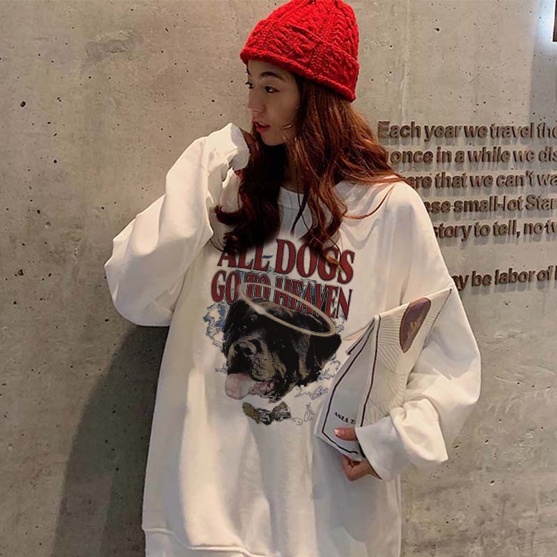 Kaos Stasan Wanita Oversize Sweater American Vintage Cartoon Graphic Dog Priting Top Kekinian Casual Sweater