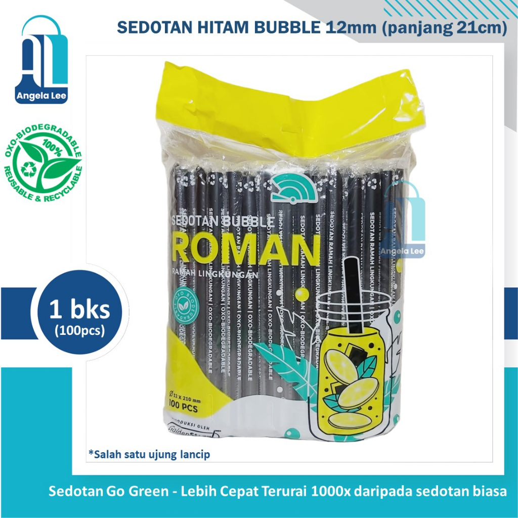 Sedotan Bubble Plastik Hitam Lancip Ramah Lingkungan GoGreen Higienes 6mm 12mm