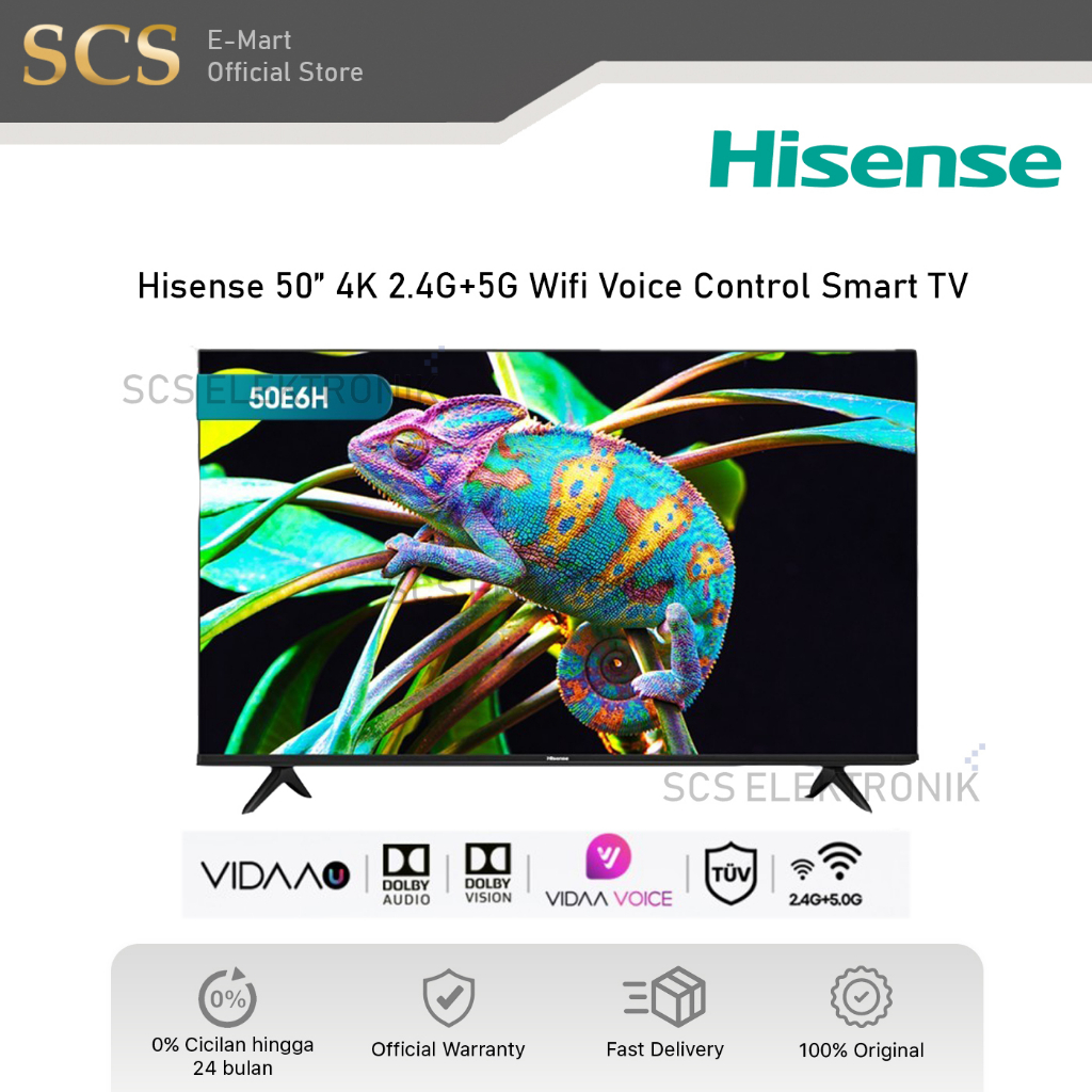 HISENSE 50E6H Vidaa Smart 4K UHD TV-Bezelles design Model 50E6H