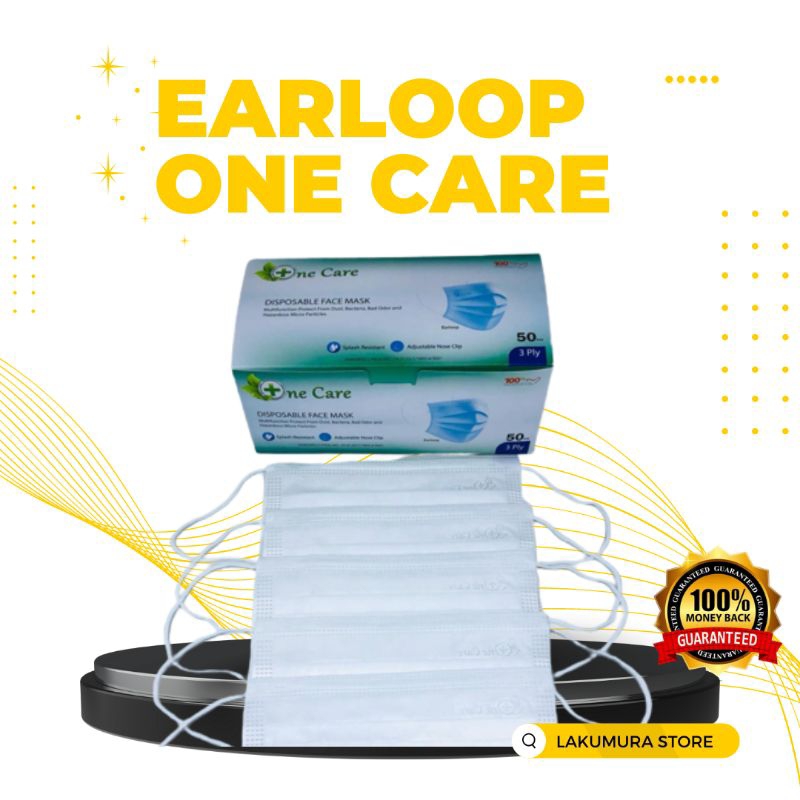 MASKER EARLOOP ONE CARE 3 PLY PUTIH EMBOS DISPOSABLE FACE MASK ISI 50 PCS