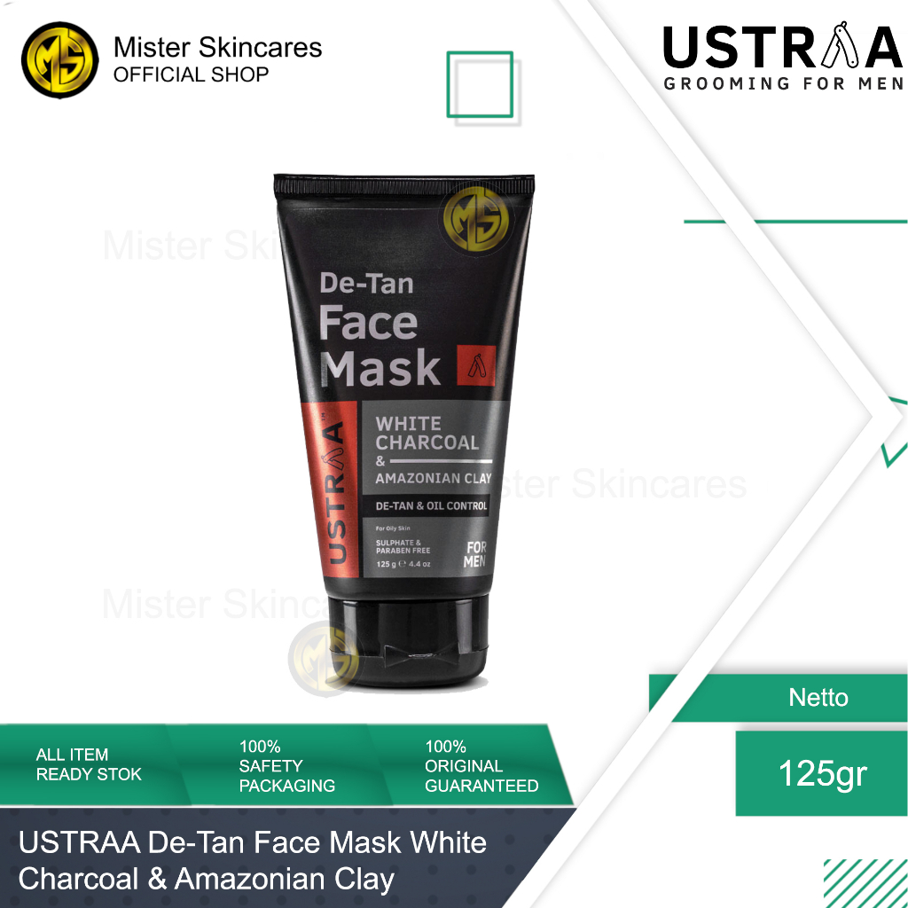 Ustraa De Tan Face Mask White Charcoal 120gr Masker Pencerah Wajah Pria Original