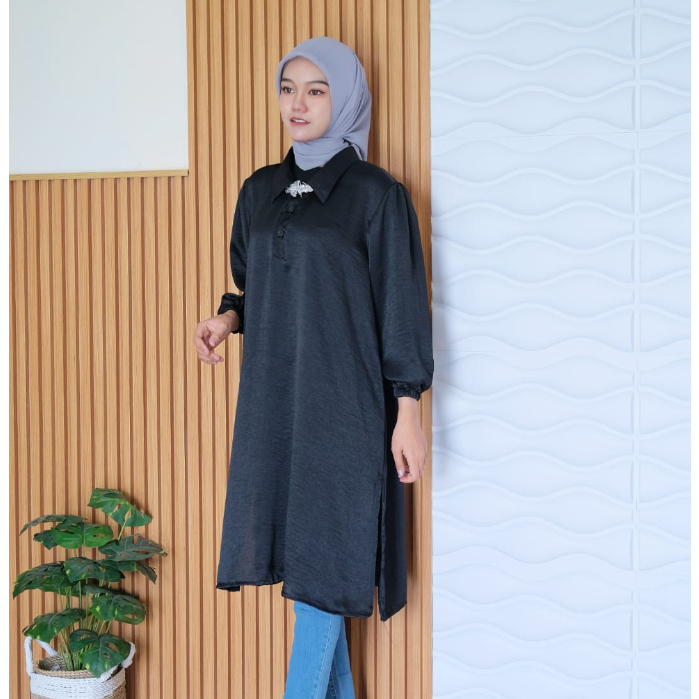 Shimer Silk Tunik Armani Silk Premium - Cirta Tunik Santorini Silk Full Kancing - Daily Basic Tunik