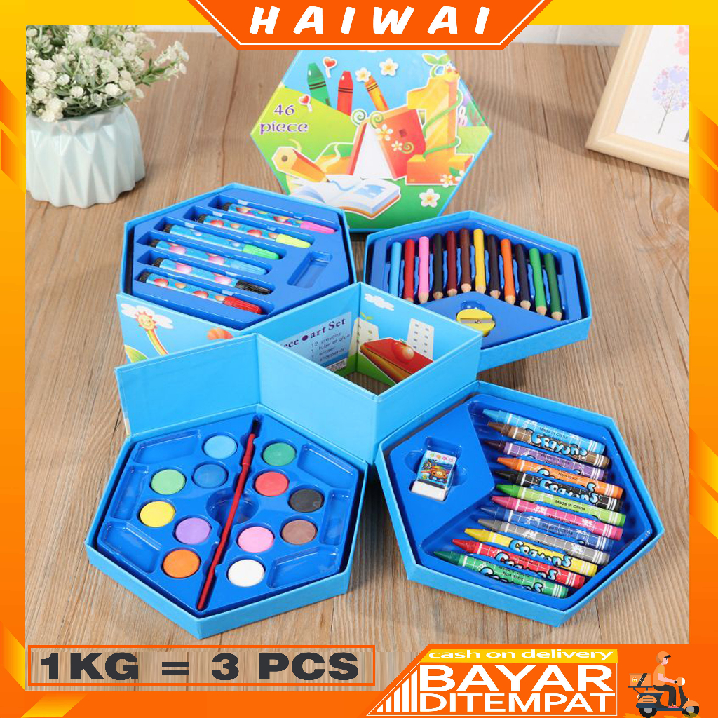 

HaiWai COD Crayon Set Karakter 4in1 Isi 46pcs - Alat Set Menggambar Melukis STY09