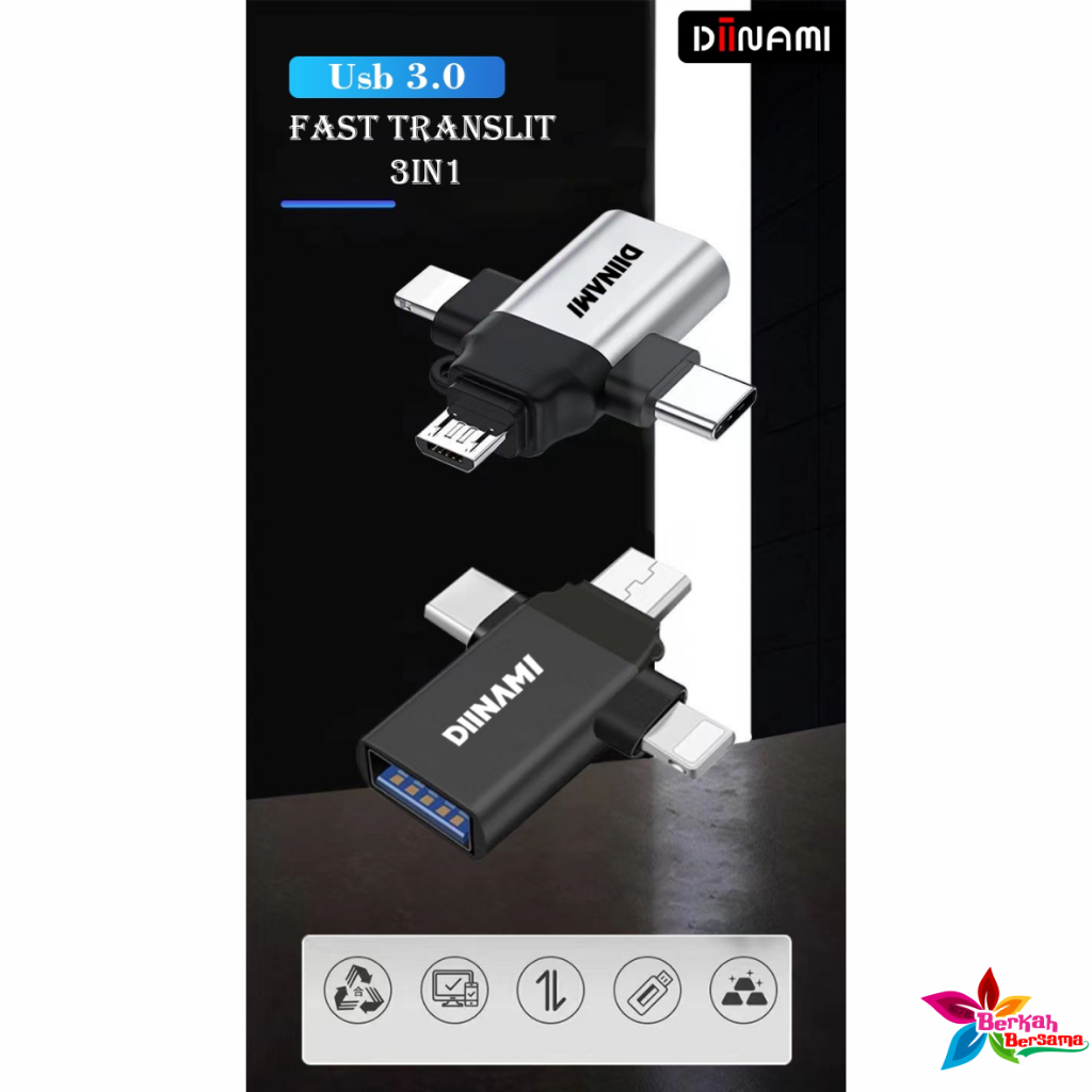DIINAMI OTG 3in1 Type-C Lightning Micro USB Type C Android iPad Multi Devices BB8460