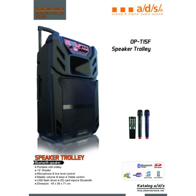 SPEAKER PORTABLE ADS OP T15F / OP T15 F 15 INC ORIGINAL 2 MIC PEGANG