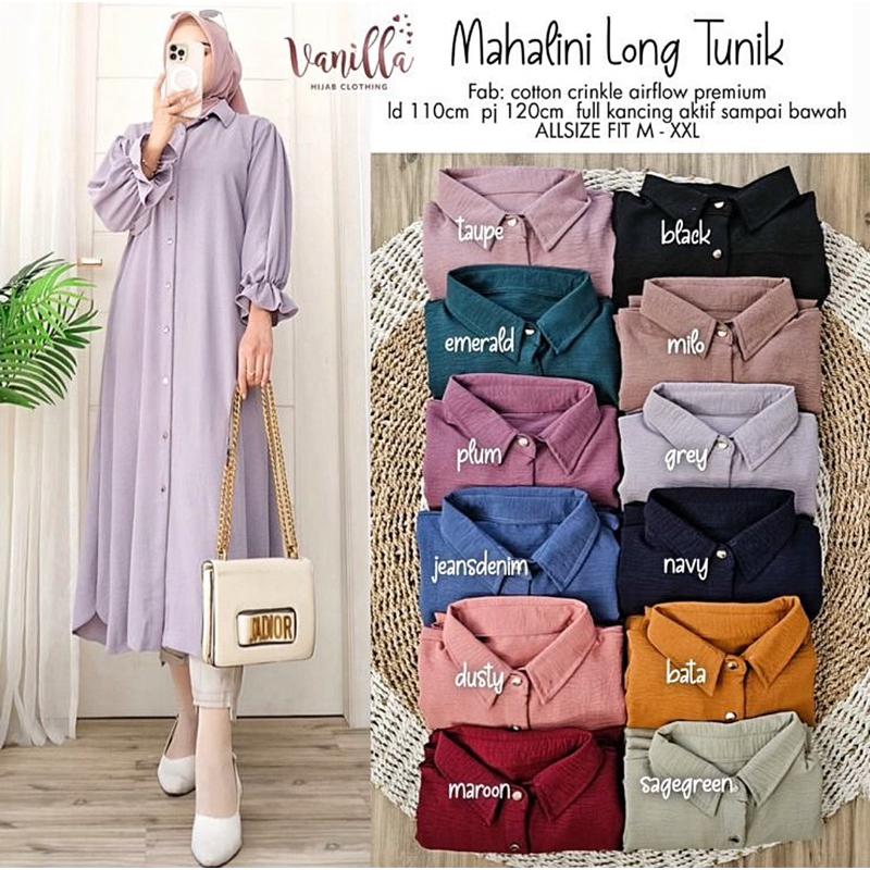 TUNIK MAHALINI / LONG TUNIK WANITA CRINKLE / ATASAN MUSLIM WANITA