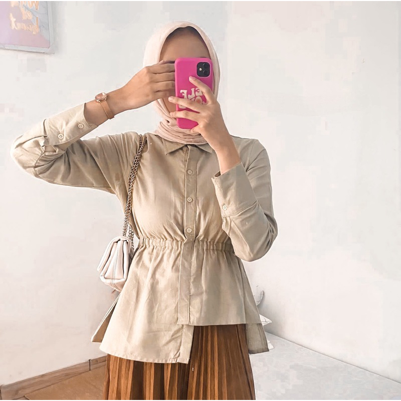 Blouse Linen Asimetris Kerut Mauren