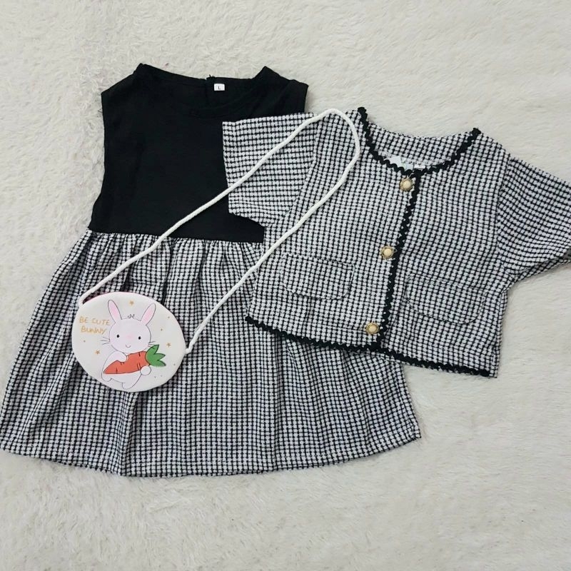 Baju Bayi Cardigan Tweed Dress Set