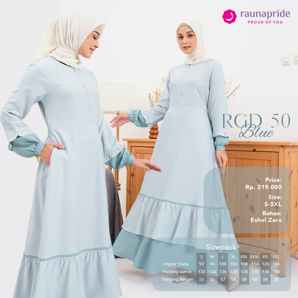 Baju Gamis Wanita Dewasa / Rauna GD-50 / Fashion Muslim Kekinian