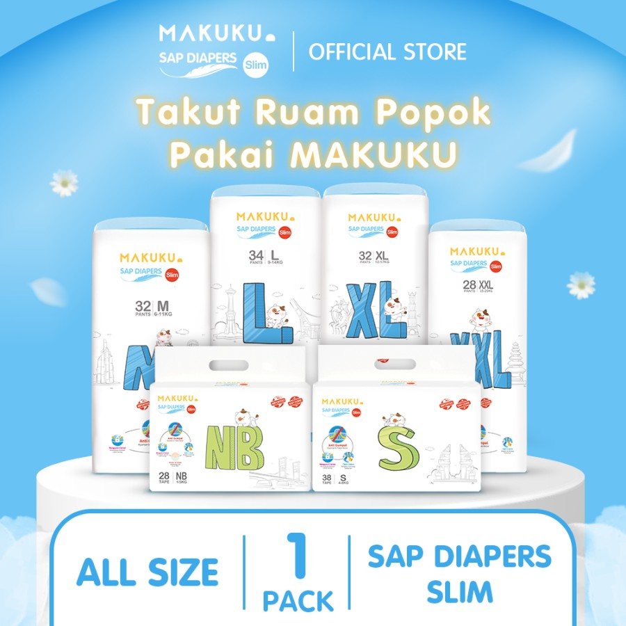 Makuku SAP Diapers SLIM / Diapers Pampers Popok Bayi Makuku / Popok Pampers Bayi Tipis Nyaman Daya S
