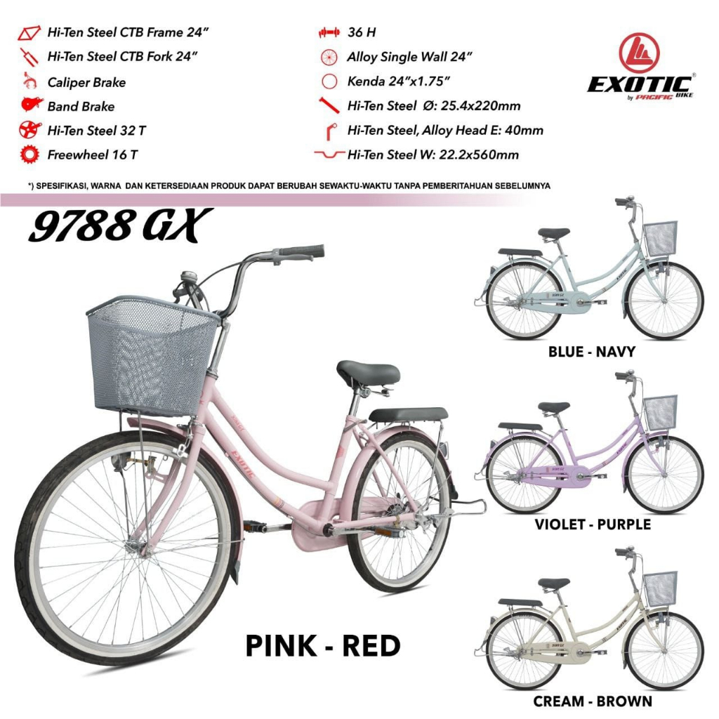 Sepeda Mini Exotic 9788 GX 24 Inch Wanita Perempuan Citybike City Bike