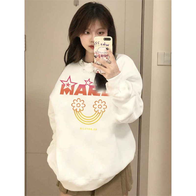 EUNII Sweater Lengan Panjang Cartoon Colorful Mardi Printing Korean Style/Sweater Crop/Baju Wanita/Switer Wanita/Switer