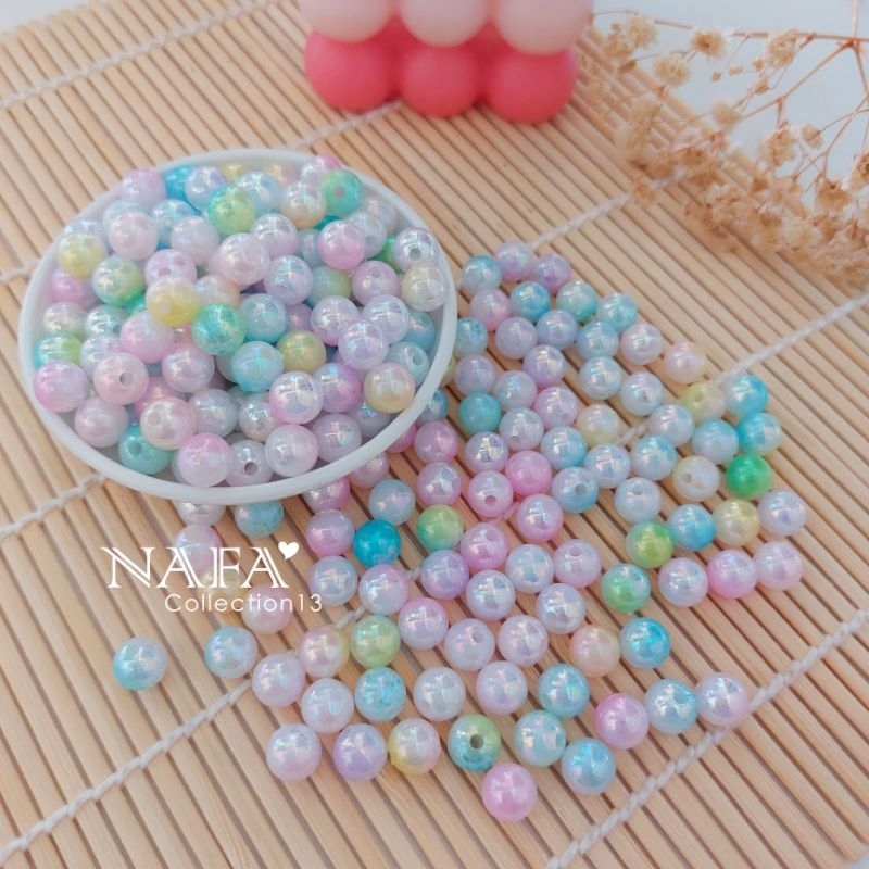 (25gram) Mote bulat pelangi mermaid 8mm