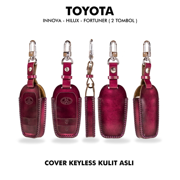 Jayuwan Cover Keyless Leather Untuk Type Mobil Toyota HILUX/INNOVA/FORTUNER 2 Tombol Free Ukir Logo Dan Nama