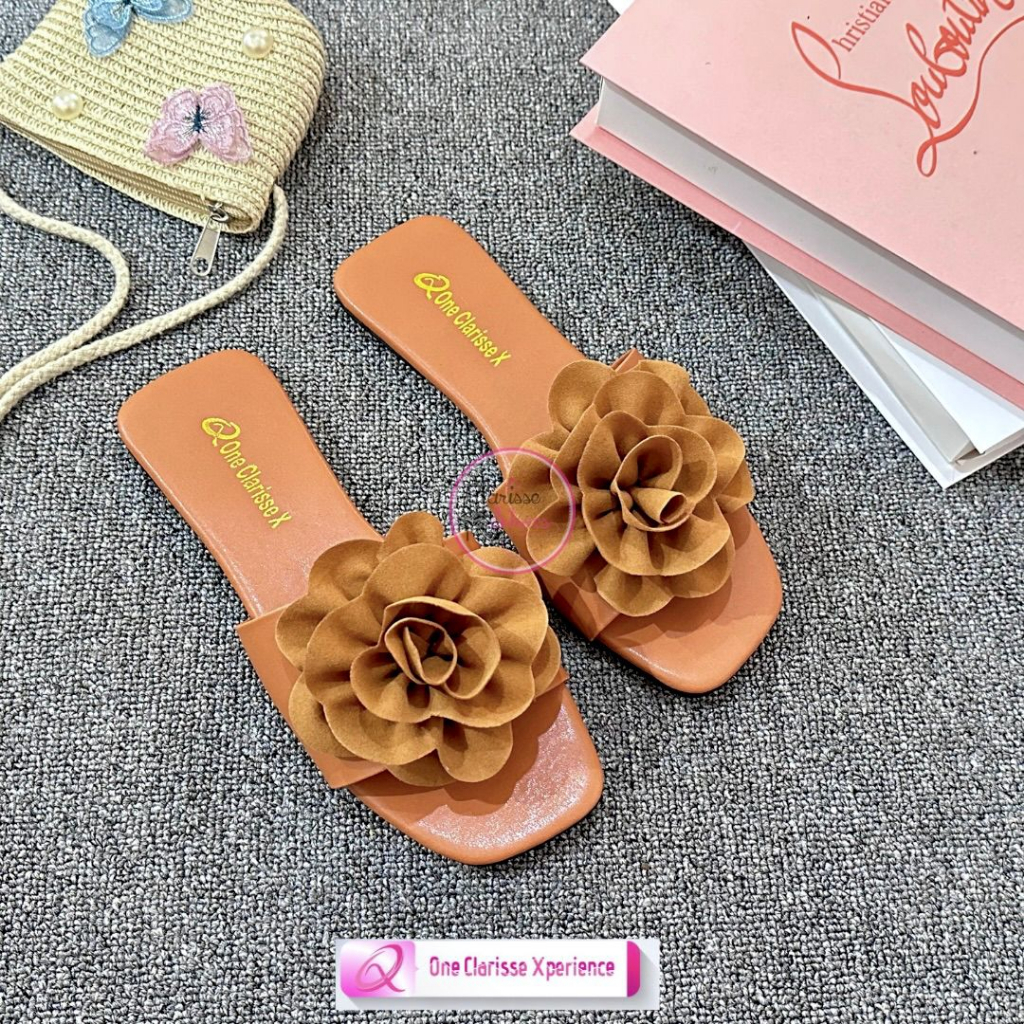 Clarisse ROSE Sandal Wanita Flat Teplek Sol karet