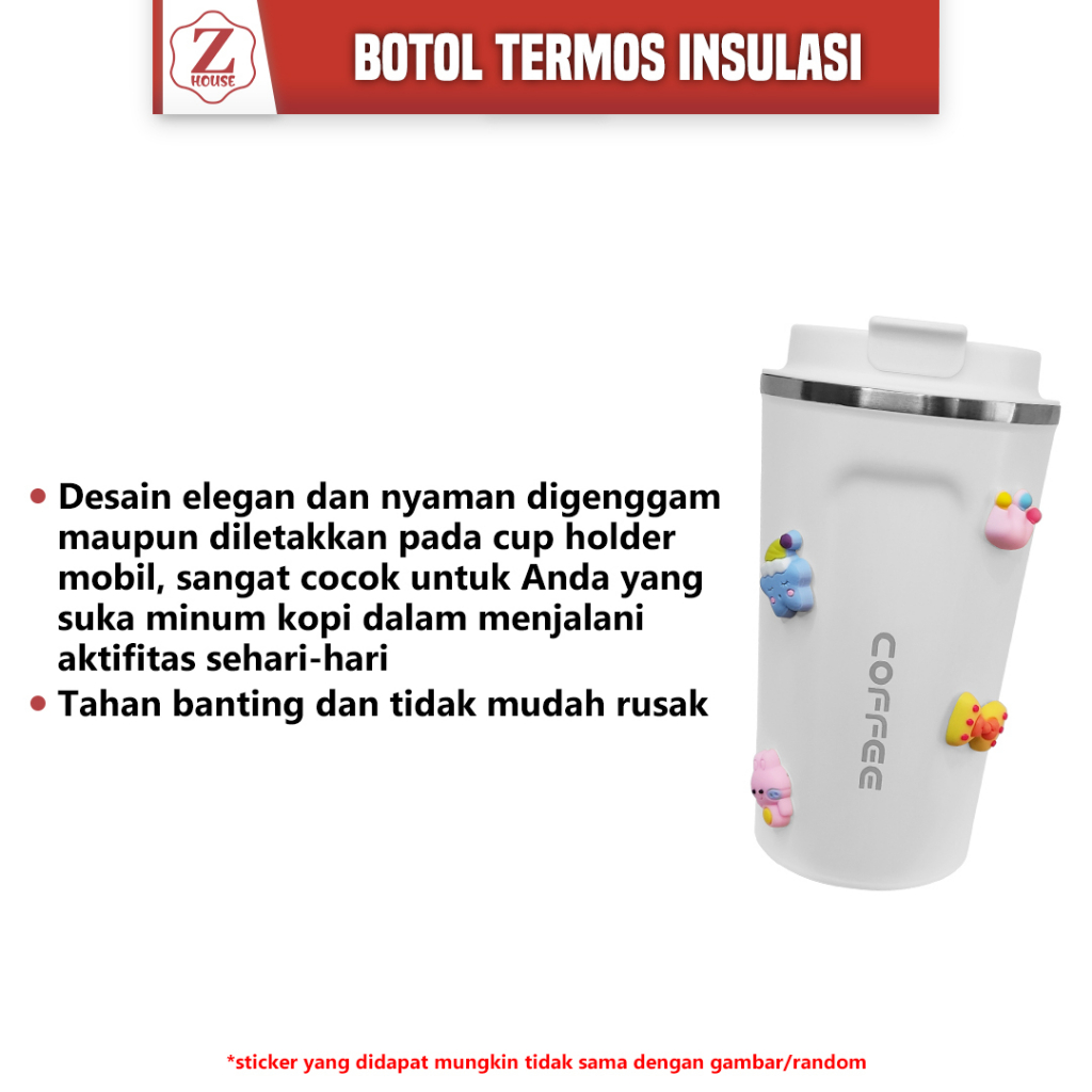 Travel Mug Termos Kopi Gelas Air Minum Tahan Panas Termos Coffe Termos Mug Untuk Kopi Dan Teh Tahan Panas Dan Free Stiker 3d (4pcs)500ml Bahan Sus 304