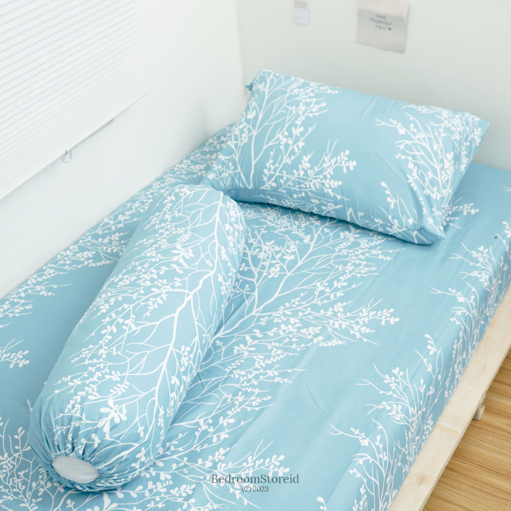 Sprei Aesthetic Motif Jeju Blue | Ala Korea Sudah Termasuk Sarung Bantal Guling