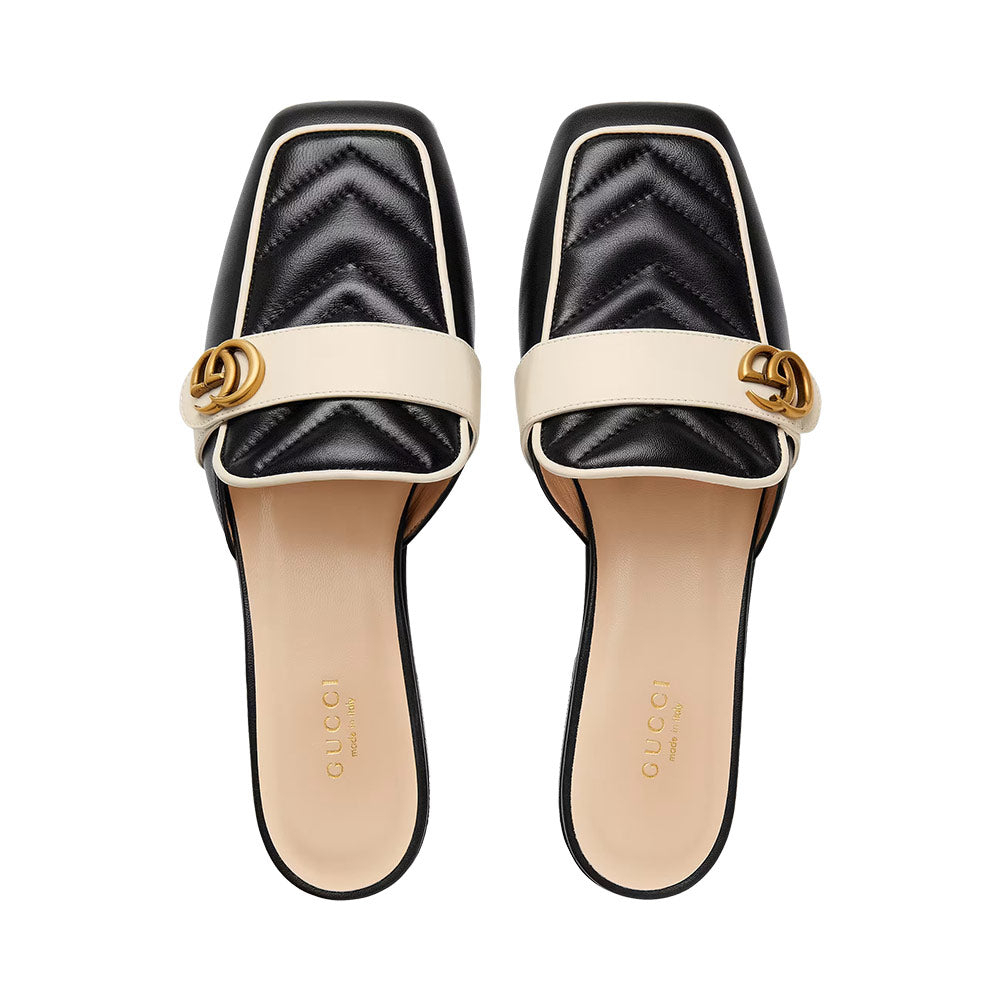 GG Gold Buckle Mules Sandals Black