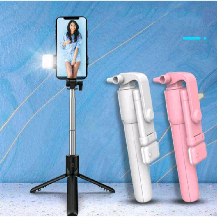 Tripod Selfie Stick R1S Led R1 Tongsis Tripod 3IN1 Bluetooth Remote control