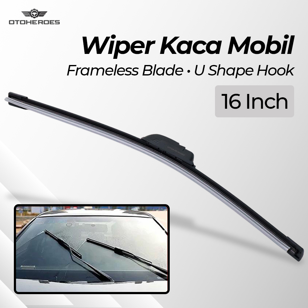 Wiper Kaca Mobil Frameless Blade U Shape Hook 16 Inch - Black(CoverOren)