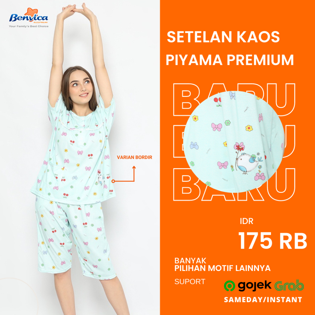 BAJU TIDUR CELANA 3/4 KAOS PREMIUM ADEM BANYAK MOTIF ALLSIZE GREET