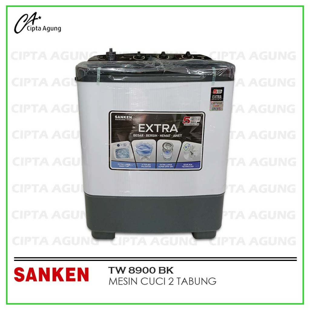 SANKEN MESIN CUCI TW-8900BK TW 8900 BK TW8900BK TW8900 BK BLACK HITAM 2 TABUNG KAPASITAS 8KG X-TOR T