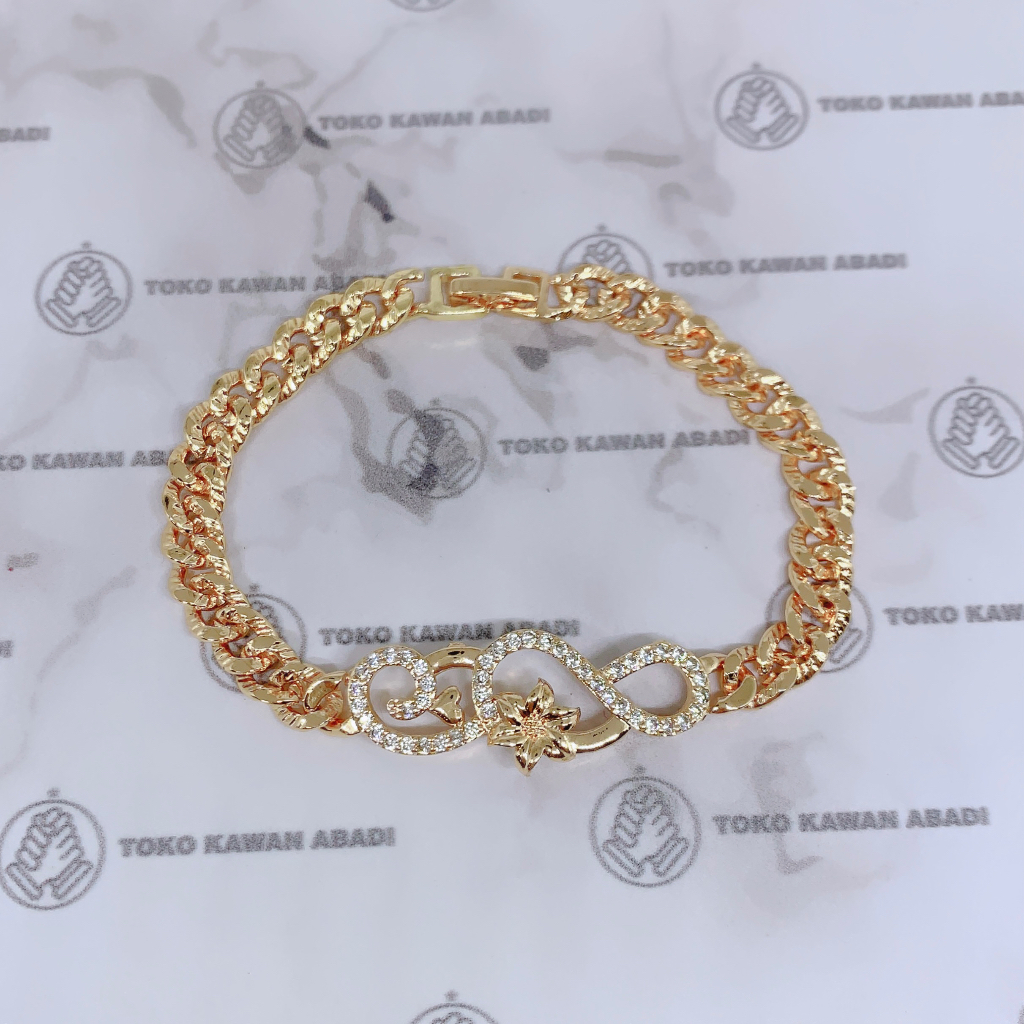 Xuping Gold Gelang Tangan Wanita Dewasa Model Serut Permata Kotak *65