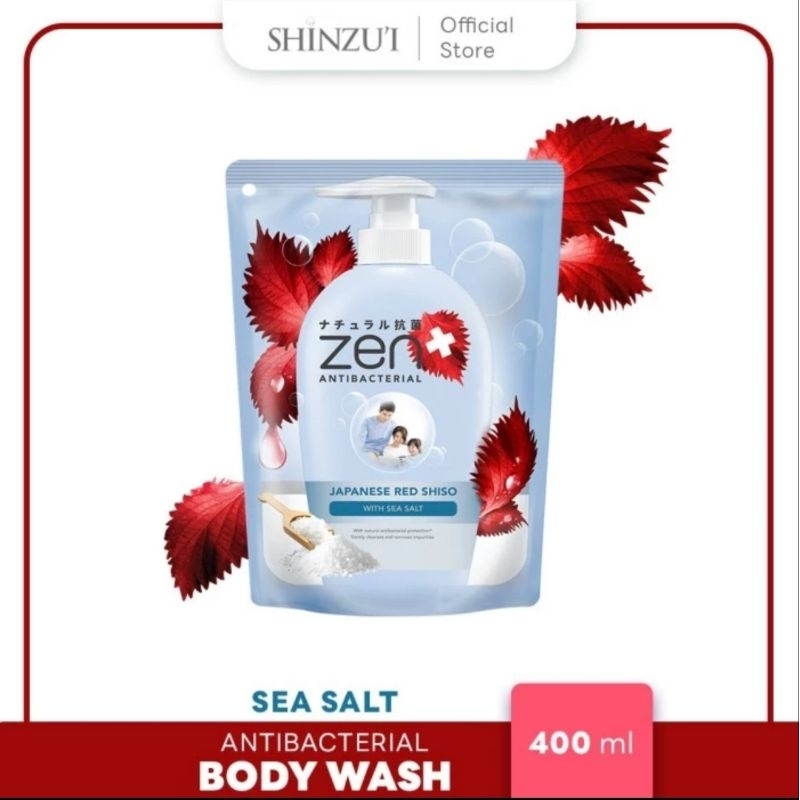 Sabun cair ZEN Antibacterial Body Wash, Kemasan Refill 400mL - biru