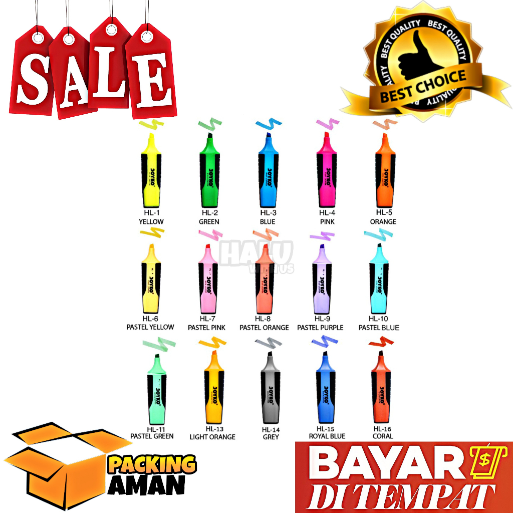 

(BISA COD) PROMO 1 Pcs Joyko Highlighter Yellow / Penanda Warna Warni / Hightlighter Pink Biru Kuning Hijau Oren HL-1