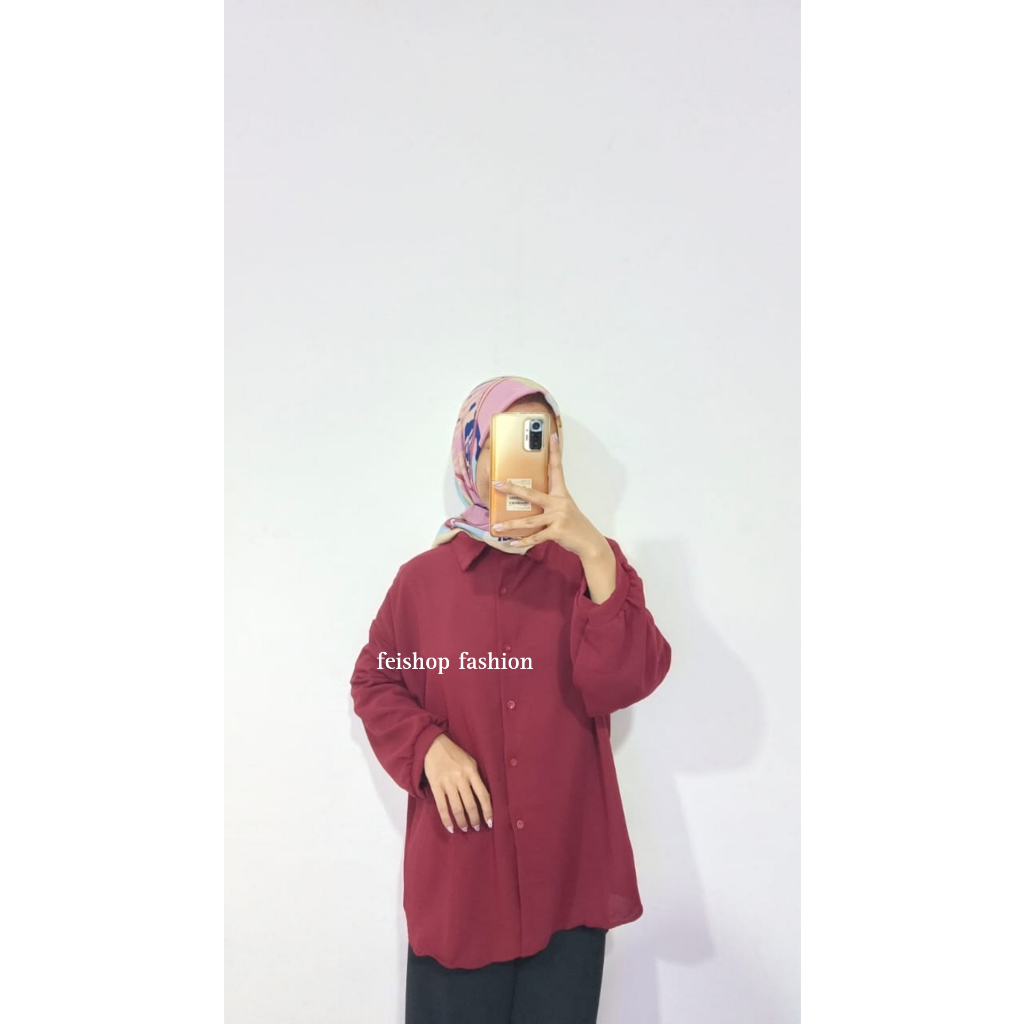 Ha-ri Shirt | Kemeja Wanita Oversize - Basic Shirt Kemeja Polos Bahan Crinckle Airflow