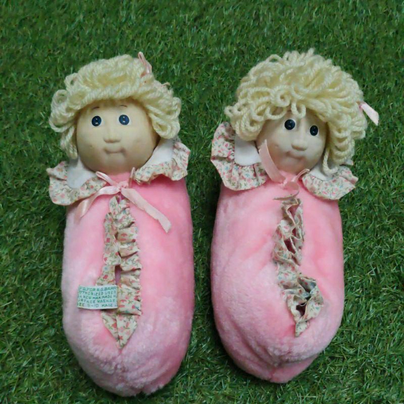 Boneka Sandal CPK Cabbage Patch Kids Slippers Pink Plush Blonde Hair Size 9/10 Made in Korea 1984 - 