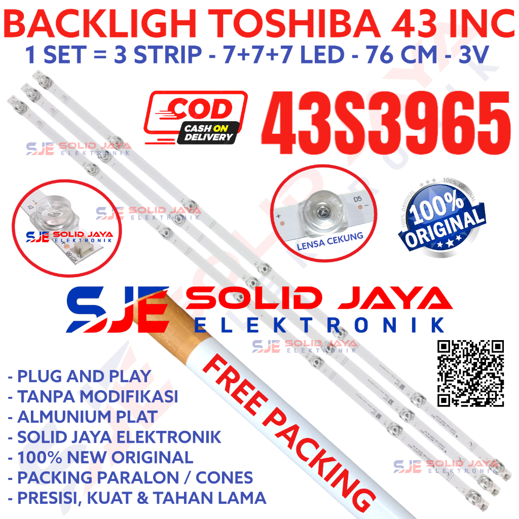 BACKLIGHT TV LED TOSHIBA 43 INC 43S3965 43S LAMPU BL 7K 3V 7 K 3965 7LED 7KANCING KANCING 43IN 43INCH 43IN