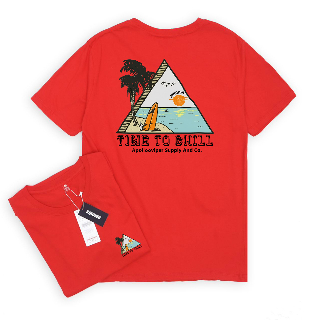 Zirdigo Kaos Distro Time to chill debe Lengan Pendek Print Quality Baju Pria-Merah