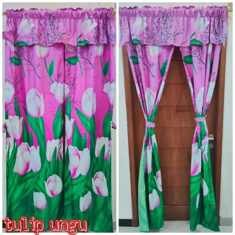 Gorden Serut Tulip/ Hordeng Serut Belah Tengah Motif Bunga