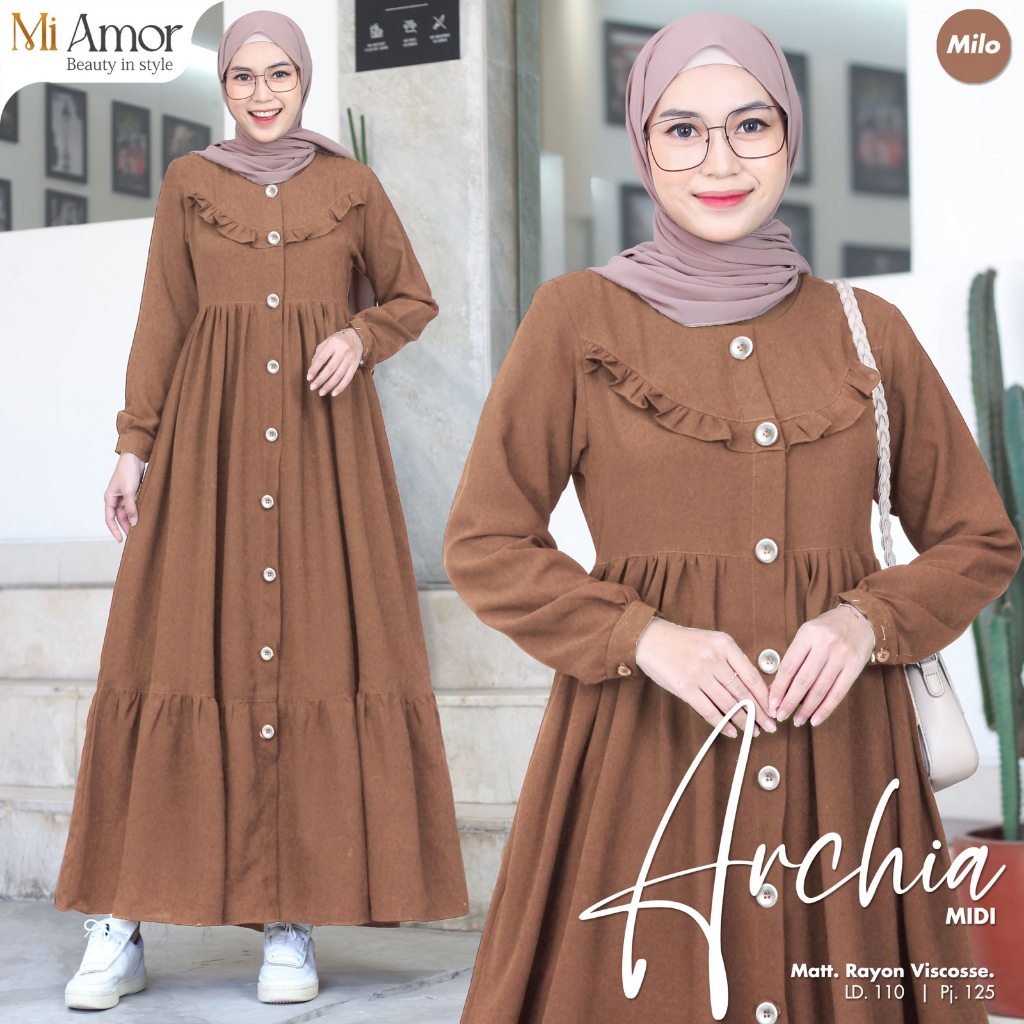 Archia Midi Dress Gamis Muslim Rayon Viscouse Premium Original Produk By Moira