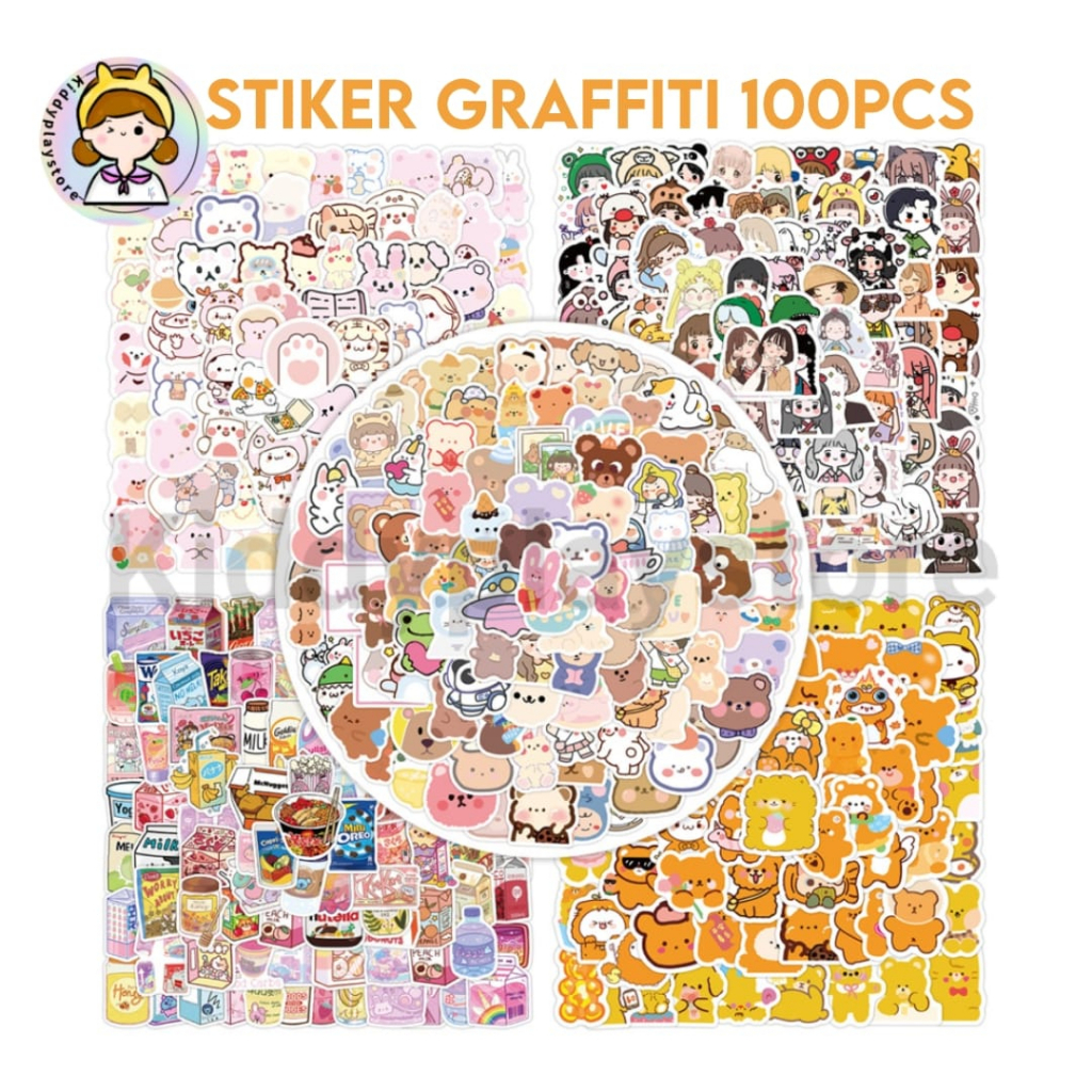 

100 Buah Stiker Korea Camilan Beruang Lucu Anak Perempuan untuk Alat Tulis Buku / Stiker Anti Air Untuk Dekorasi Kompute