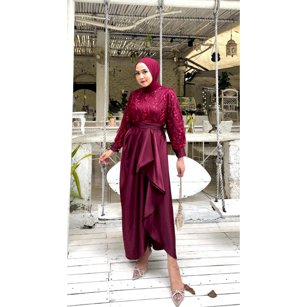 Kinara Dress Kondangan Gamis Brukat Tule Rok Lilit Long Dress Bridesmaid Baju Wisuda Seragam Nikahan Prewedding Polos Lamaran