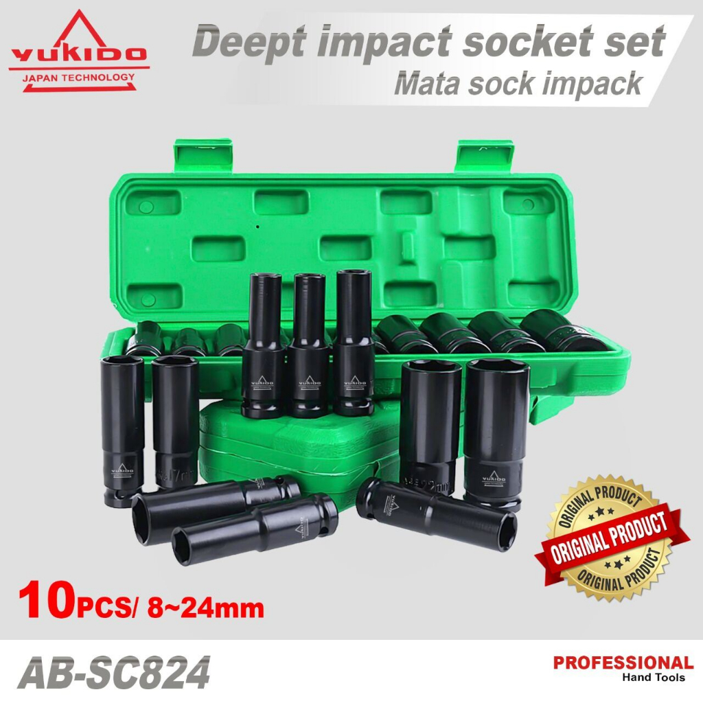 NEW PROMO mata kunci sok impact socket Panjang/mata sock set 1/2&quot; drive socket kokoh dan kuat/satu set konci shock impact 8-24 MM DAN YUKIDO Gagang Kunci Shock L 1/2&quot; 10 Inch - Stang Sok L - L Handle Sock