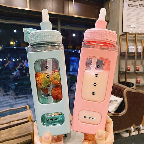 Botol Minum Persegi / Botol Air Minum Kotak Sedotan 700ML &amp; 900ML / Tumbler Anak Sekolah Gemoy KJ326 KJ327