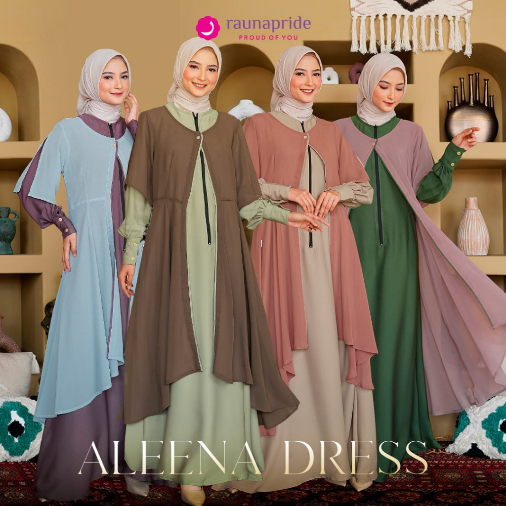 Baju Pesta Gamis Wanita Dewasa / Rauna Aleena - Hijau / Fashion Muslim