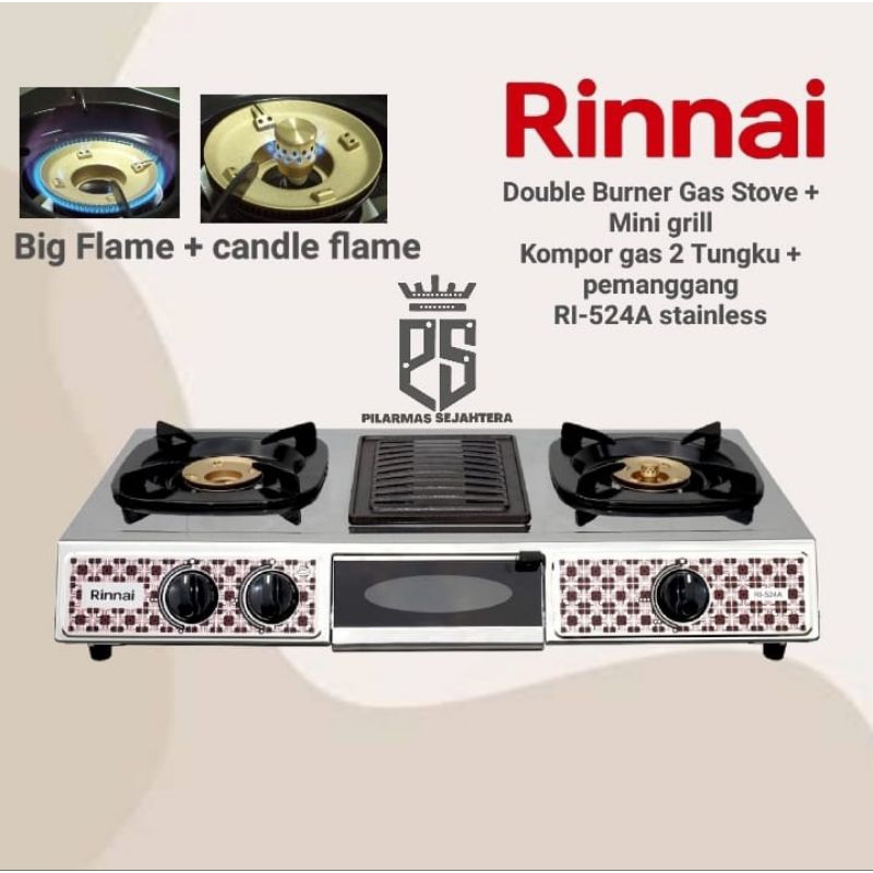 Kompor rinnai 2 sumbu RI524A Kompor gas rinnai Grill Gas stove Double burner RI 524A rinnai 2 tungku
