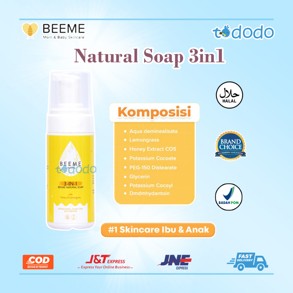 Sabun Skincare Ibu &amp; Anak Mom and Baby Cream Beeme Natural Soap 3 in 1 with Honey &amp; Lemongrass