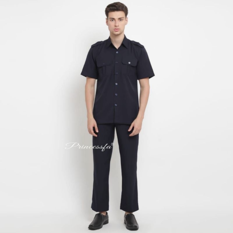 seragam safari pria biru dongker princessfa/ seragam kerja safari pria/ seragam pdh biru dongker pri